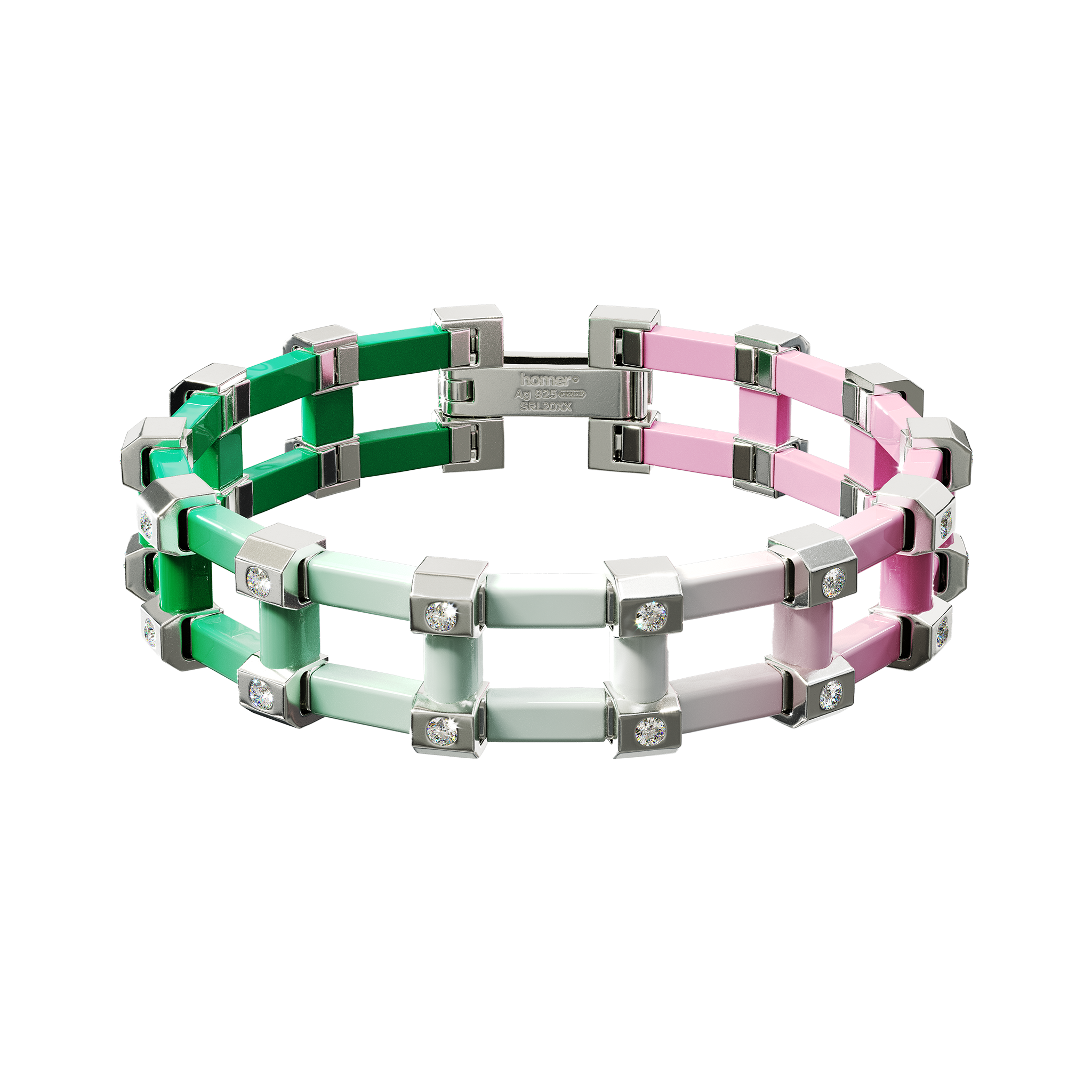 A detail of Sodium Bracelet in Retba Pink